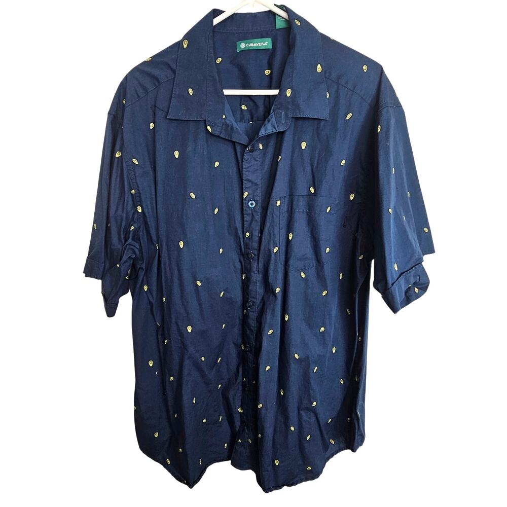 Cubavera Mens Avocado Print Button Shirt 2XL Resortwear Tropical Beach Vacation